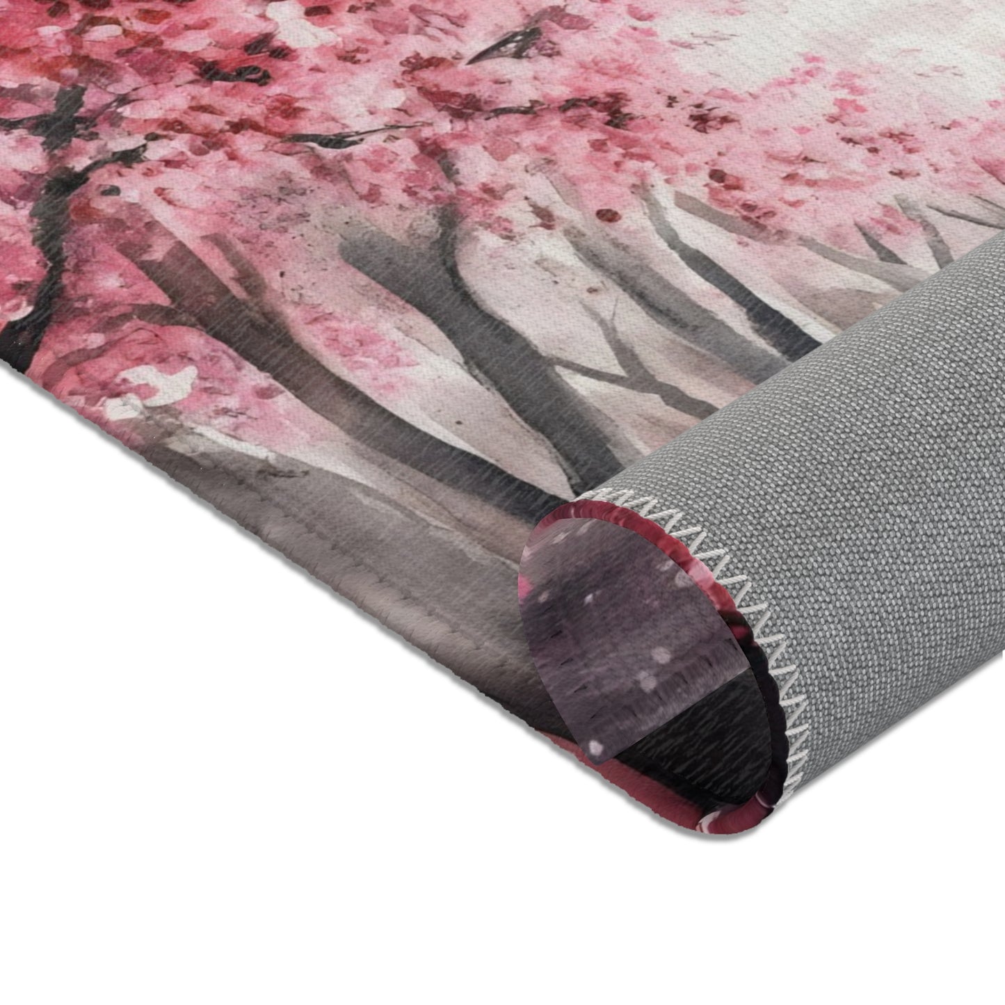 Rolled wall art canvas with pink cherry blossom tree watercolor design