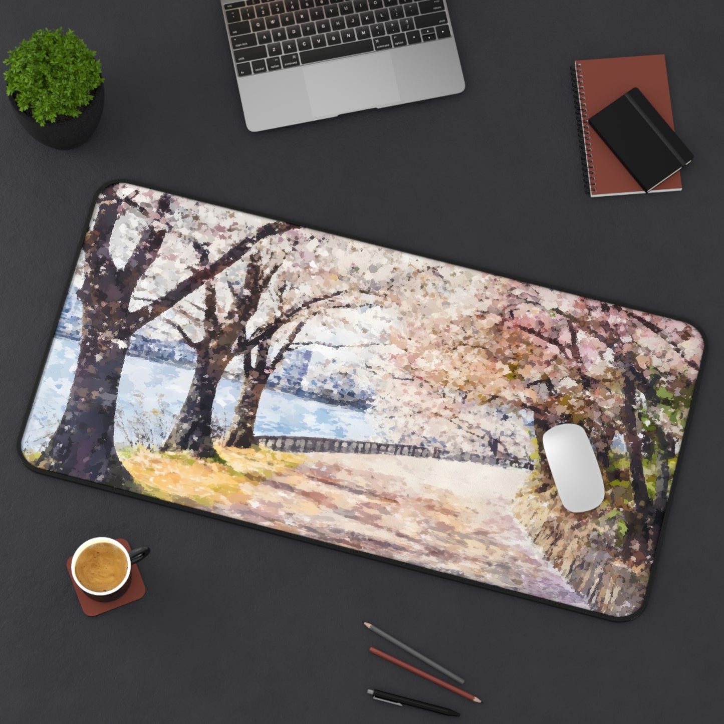 Cherry Blossom Path Desk Mat | Spring Sakura Scenic Mousepad