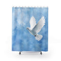 White Dove in Blue Sky Shower Curtain | Peaceful Bird Bathroom