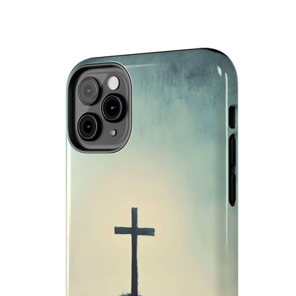 Phone case with minimalist cross design on a soft gradient background, Christian inspired