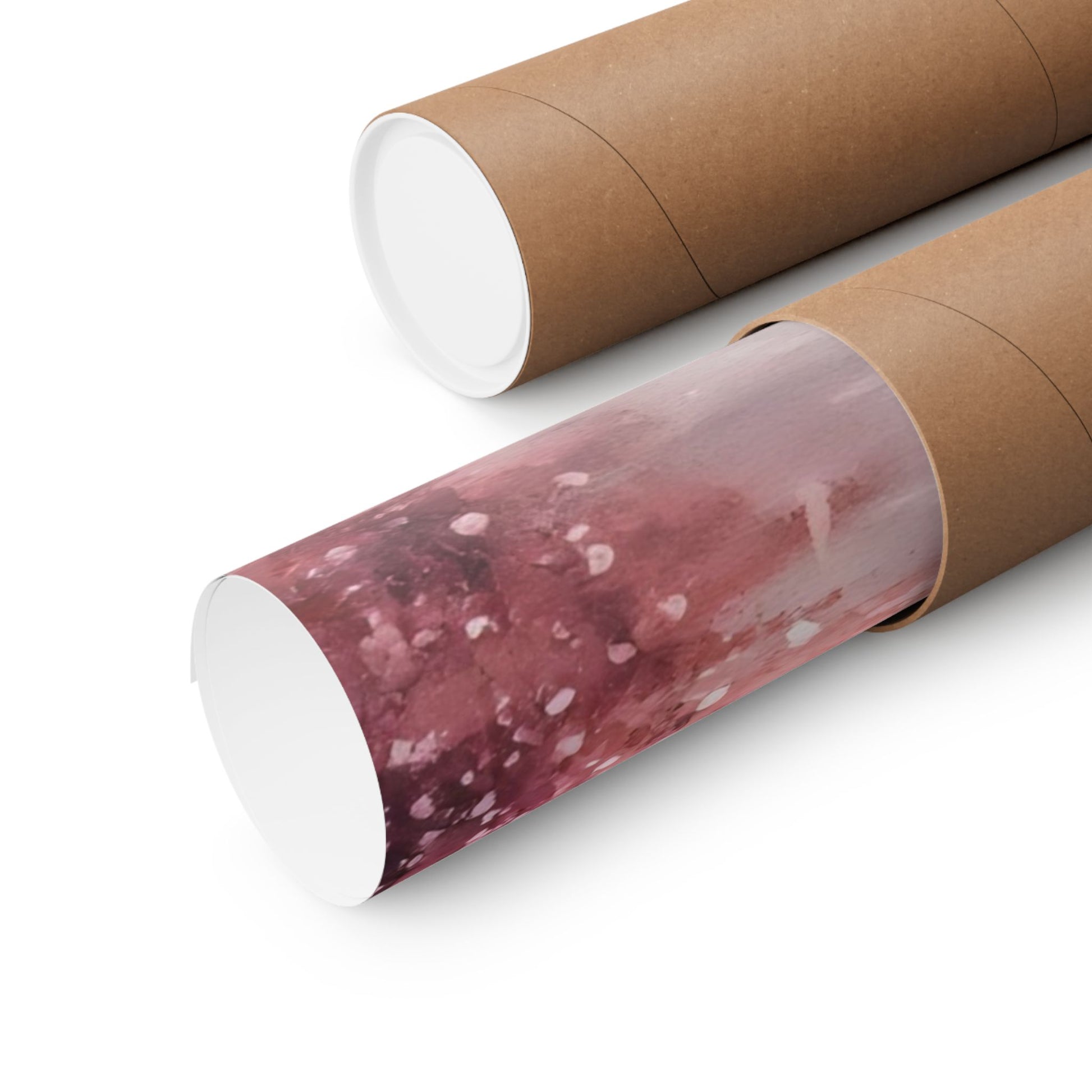 Abstract Christian wall art poster rolled in a brown shipping tube, pink and white design