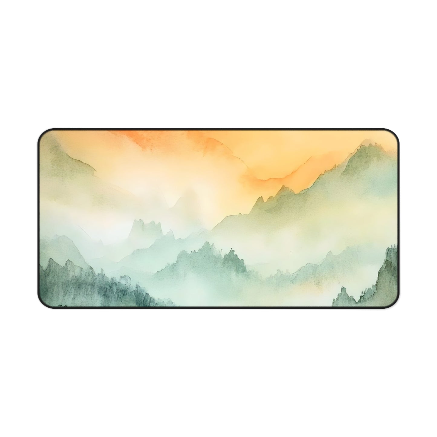 Sunset Mist Mountain Desk Mat | Watercolor Landscape Mouse Pad