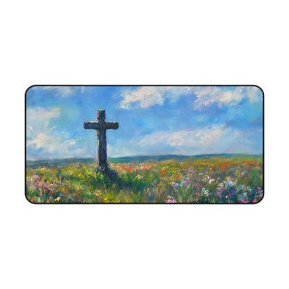 Cross in Wildflower Field Christian Desk Mat — alternate desk mat product image 3