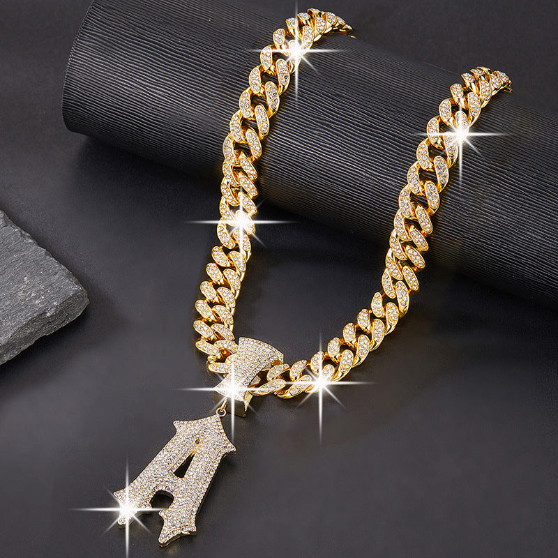 Hip Hop Letter Pendant Necklace with Cuban Chain – product view 3