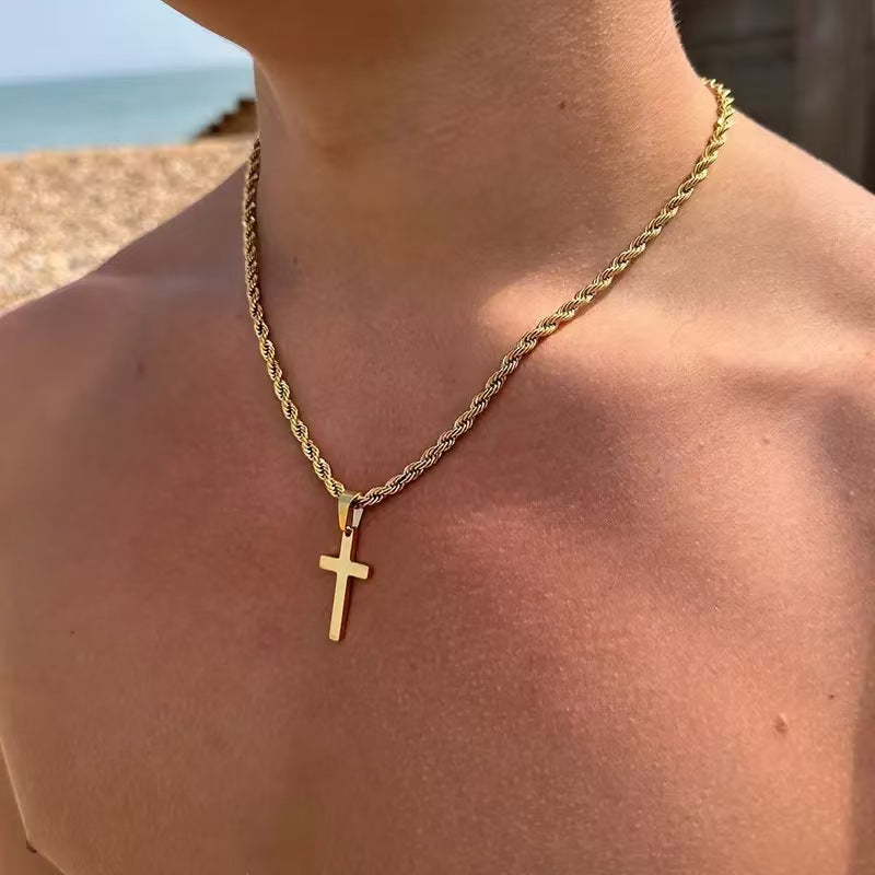 Cross Pendant Twisted Chain Necklace – product view 4