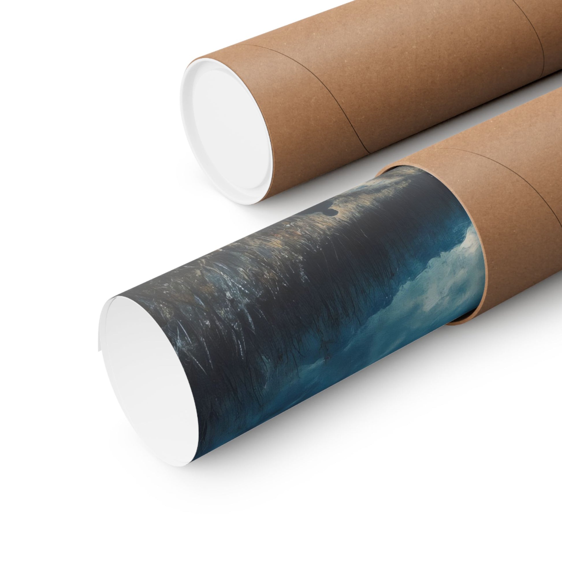 Rolled Christian wall art print in brown shipping tube, featuring serene landscape design