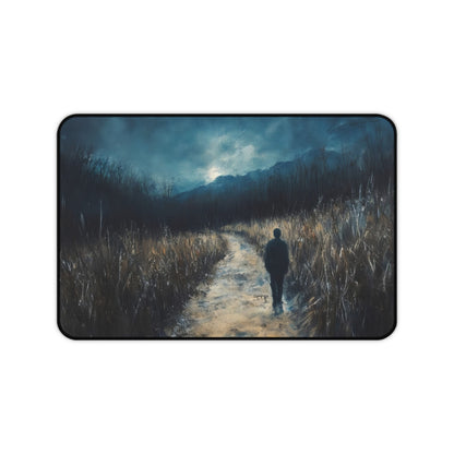 Desk mat with a solitary walker on a moonlit pathway nightscape