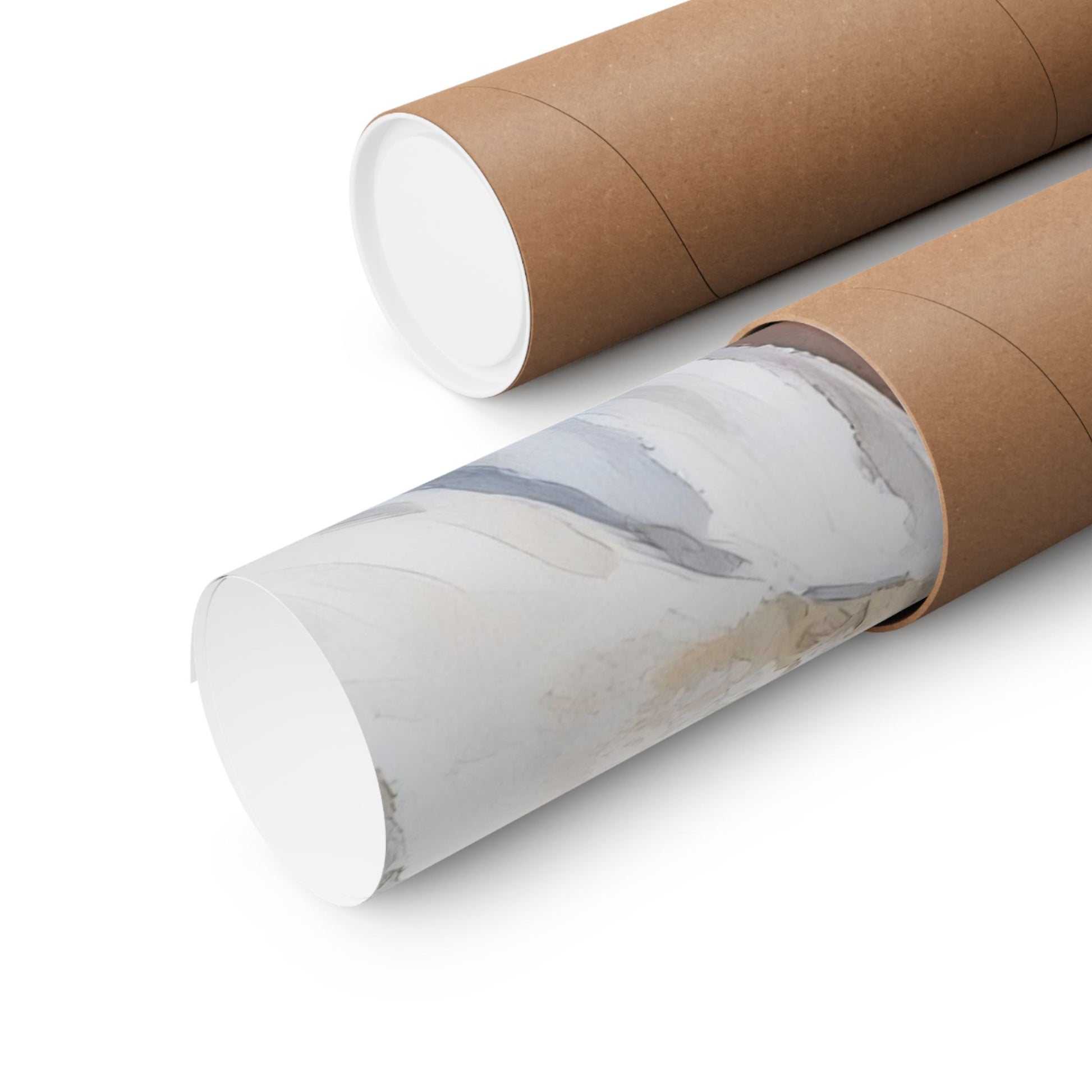 Rolled abstract Christian wall art print in a brown cardboard shipping tube