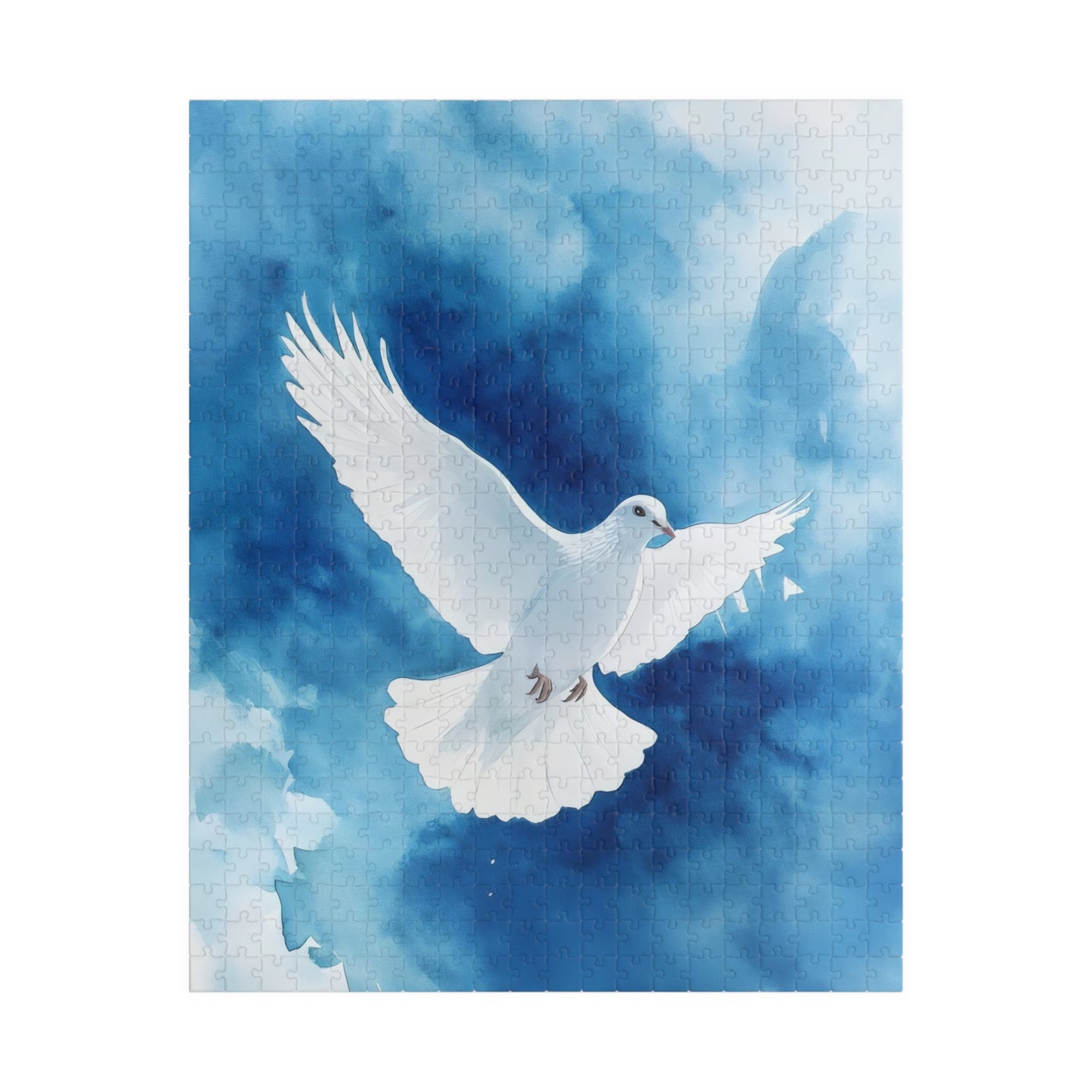 White Dove on Blue Watercolor Sky Puzzle