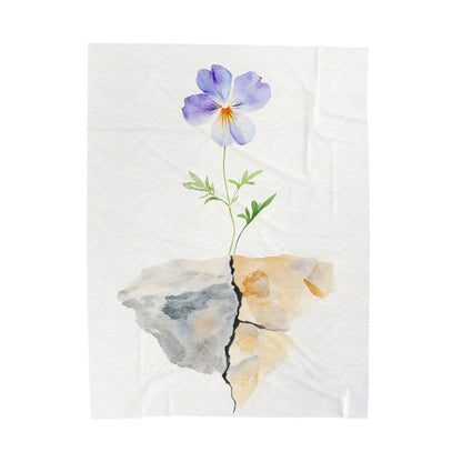 Watercolor purple flower growing from cracked stone, inspirational Christian wall art