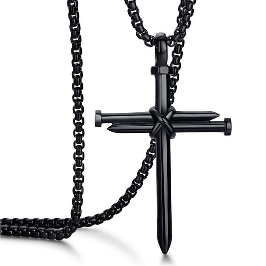 Black sword cross pendant with black chain