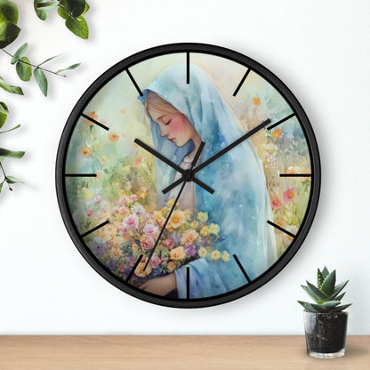 Madonna with Flowers Religious Wall Clock — alternate clock product image 2