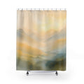 Misty Mountain Sunrise Shower Curtain | Soft Watercolor Landscape