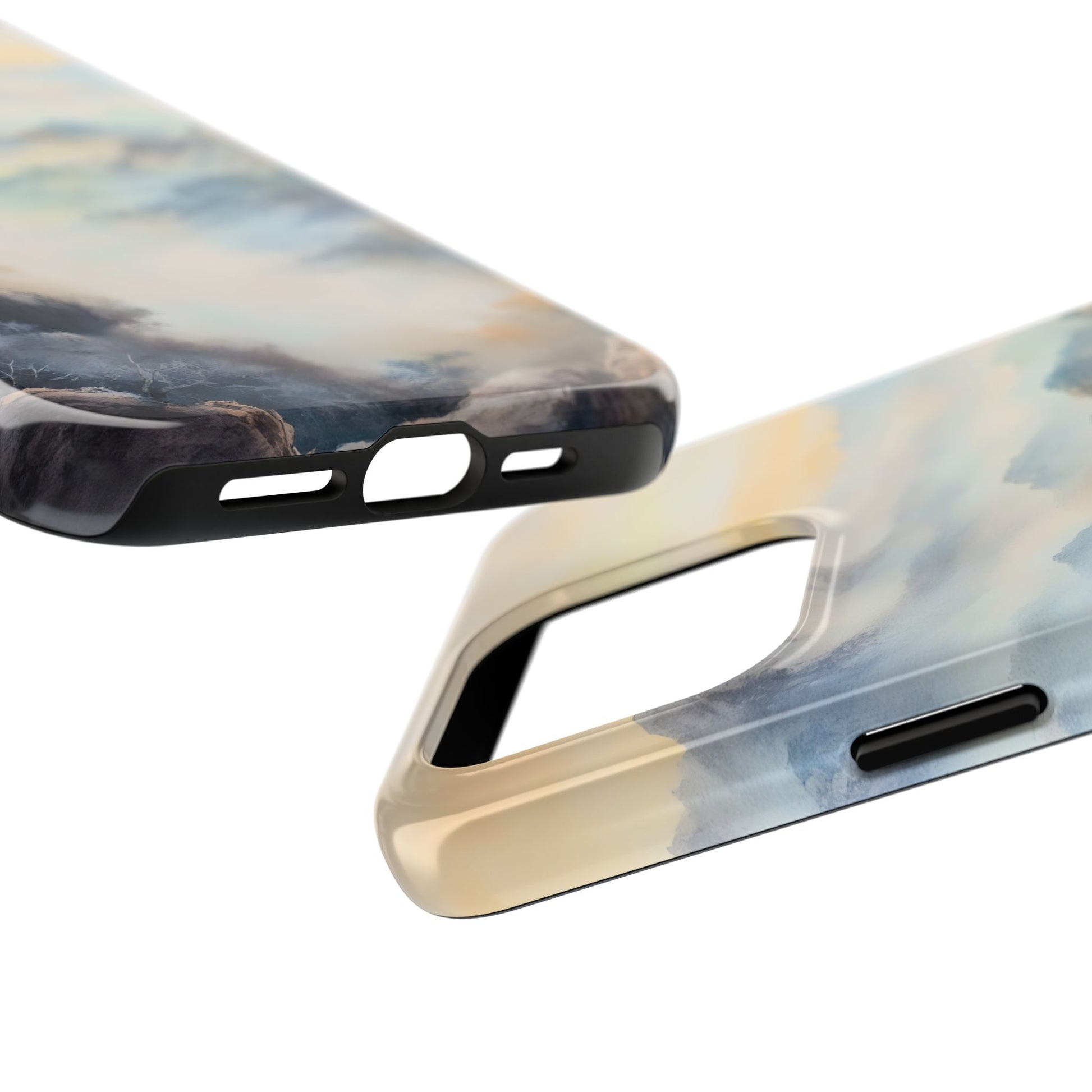 Abstract pastel cloud pattern phone cases on white background, spiritual decor accessory