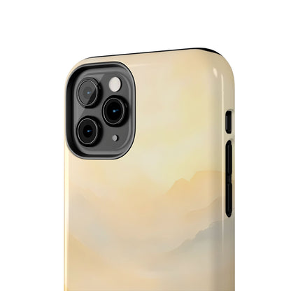 Minimalist phone case with soft pastel mountain landscape design
