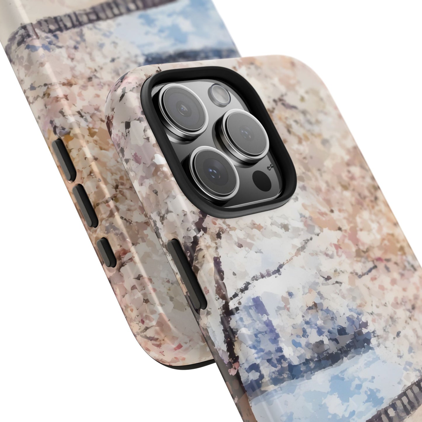 Abstract pastel watercolor art iPhone case with soft blue and beige marble pattern