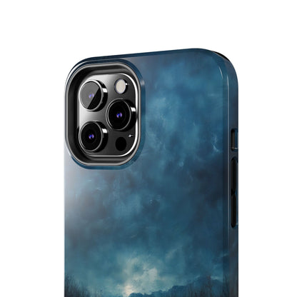 Christian phone case with serene blue sky and landscape art design