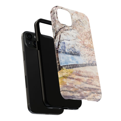 Abstract nature art phone case with pastel colors on a modern smartphone