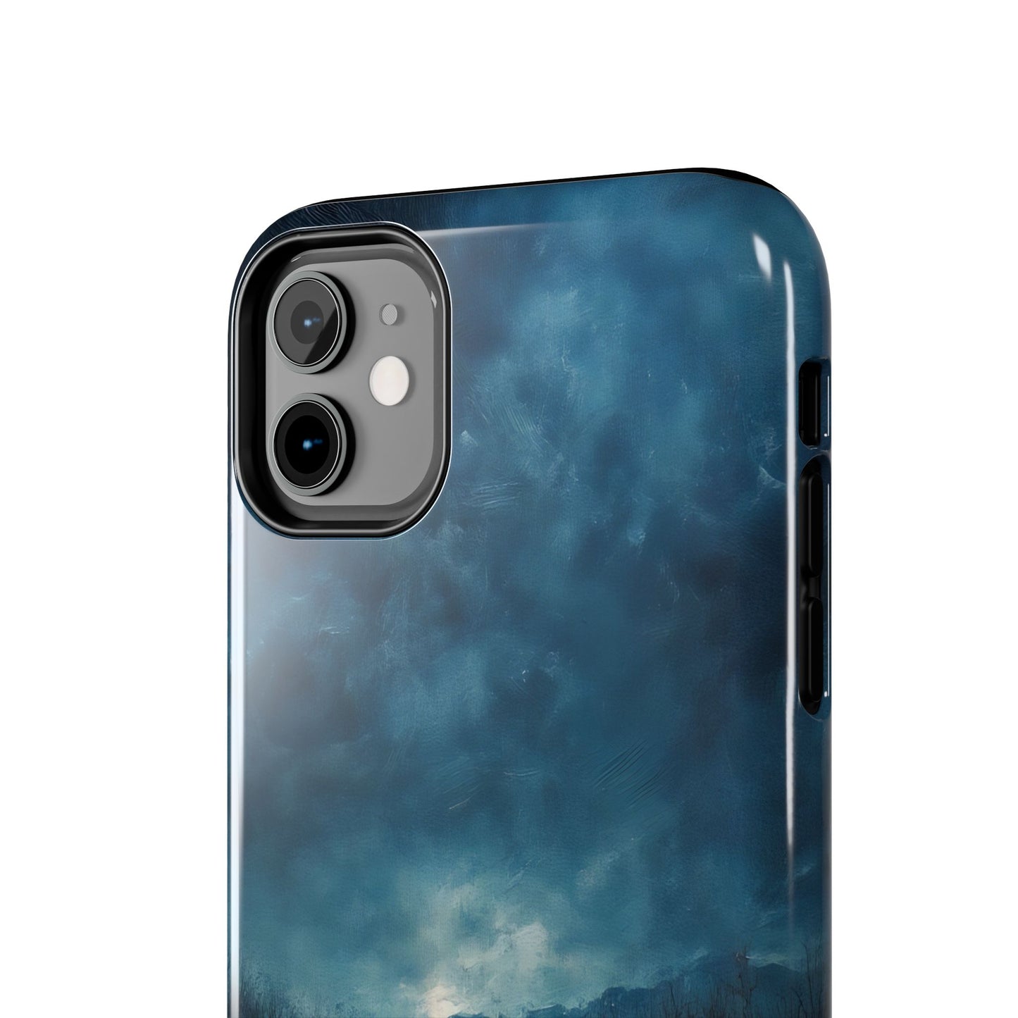 Christian phone case with blue abstract sky and landscape design for spiritual inspiration