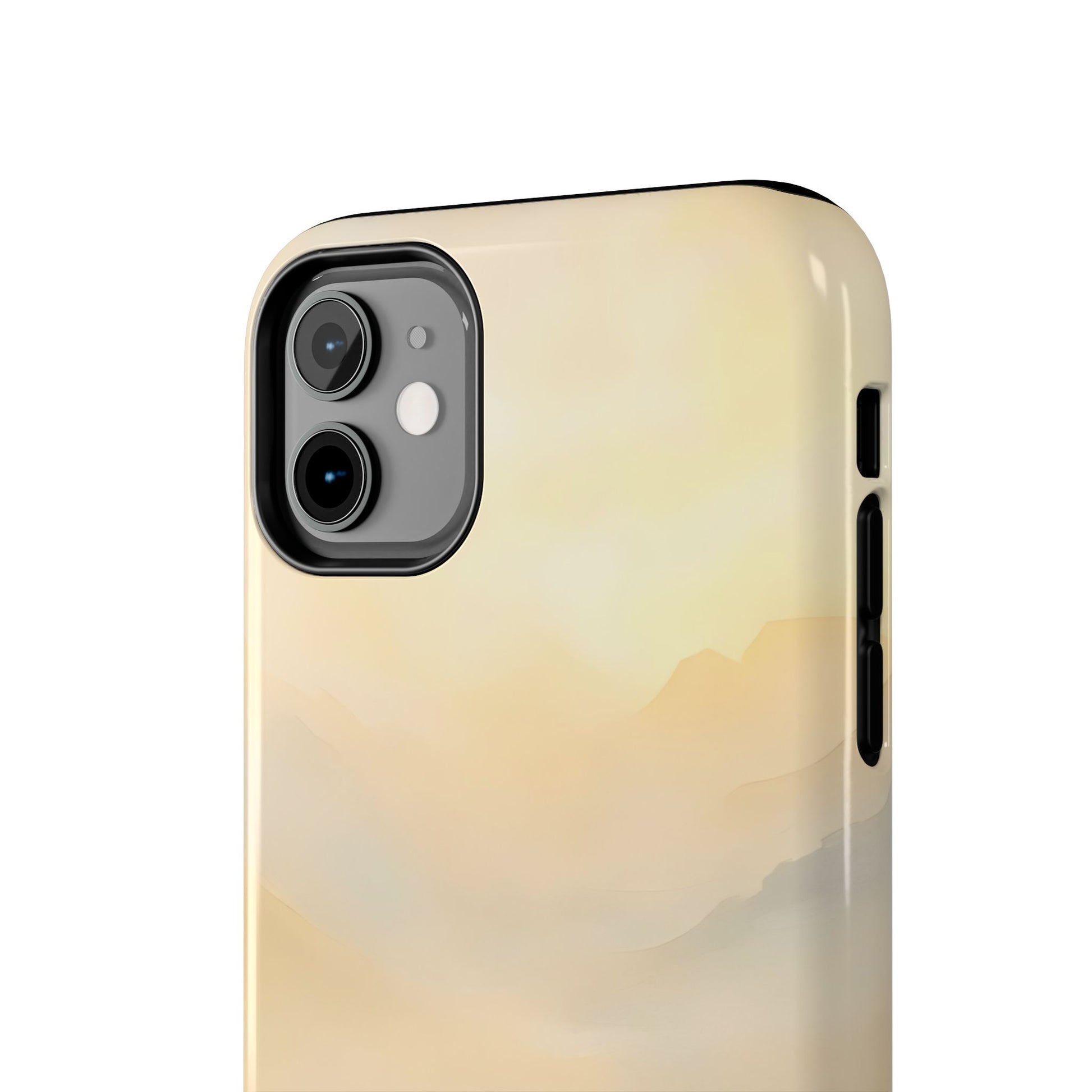 Minimalist phone case with soft pastel mountain landscape design and matte finish