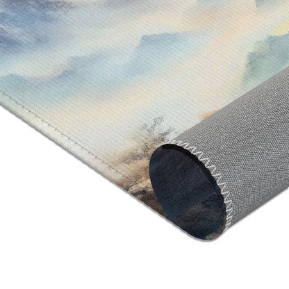 Rolled canvas wall art featuring a serene pastel watercolor landscape design