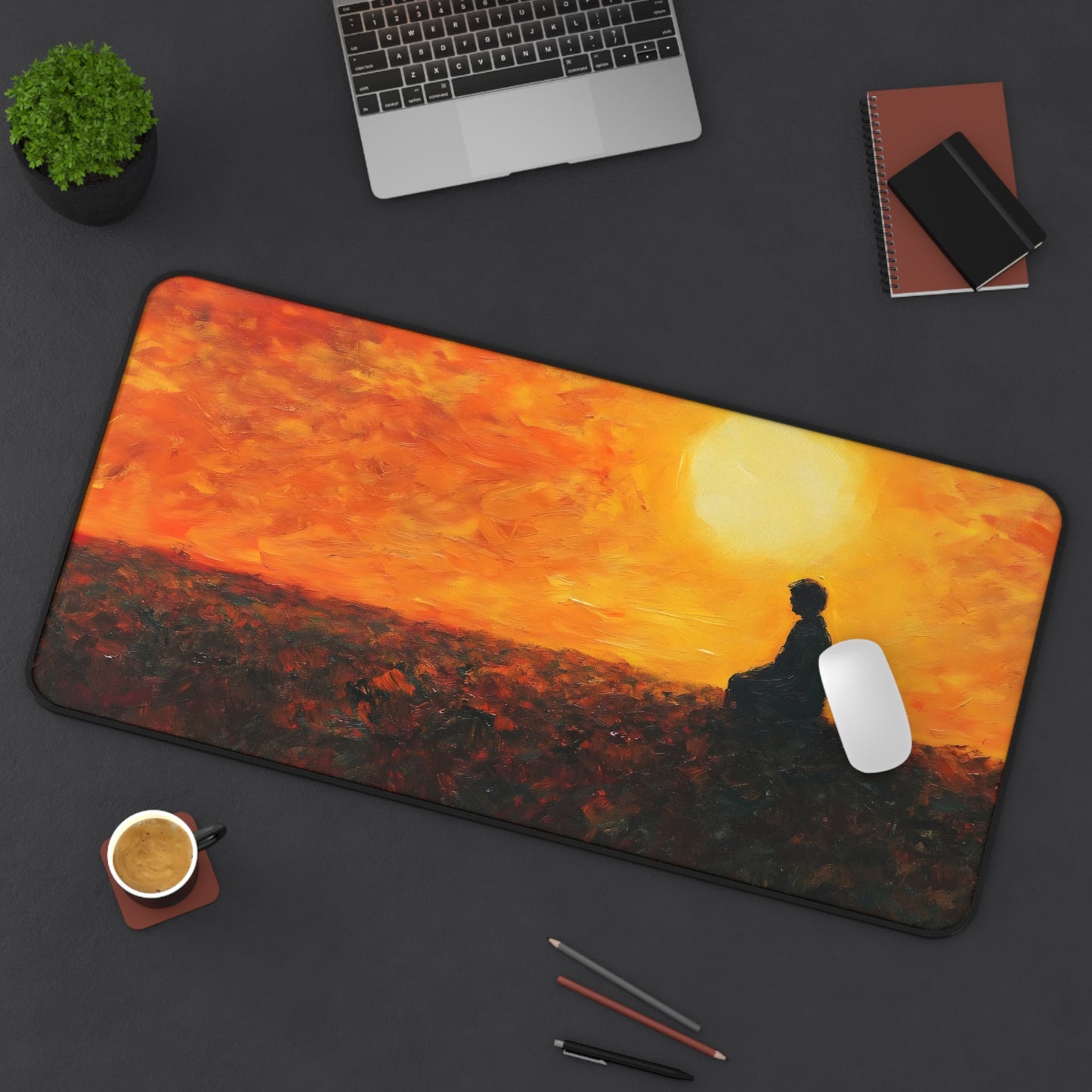 Sunset Meditation Desk Mat | Silhouette Sunrise Mousepad