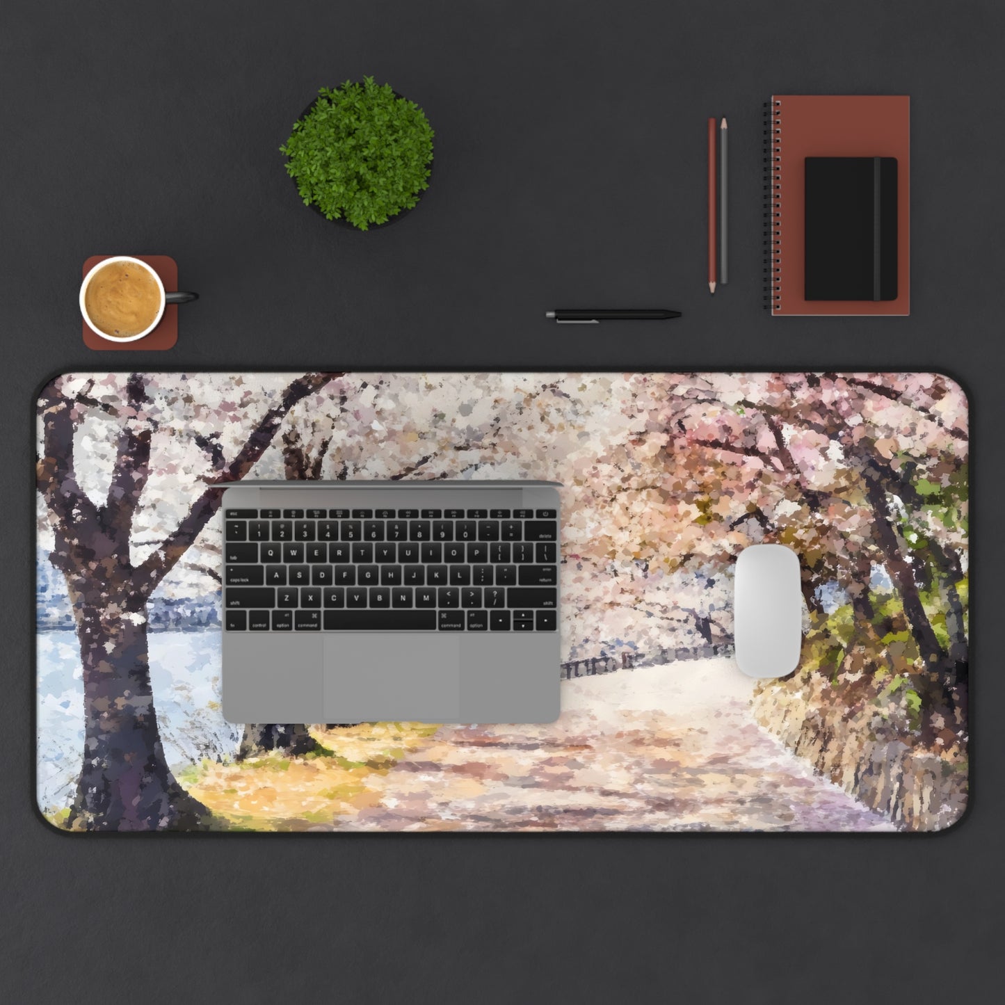 Cherry Blossom Path Desk Mat | Spring Sakura Scenic Mousepad
