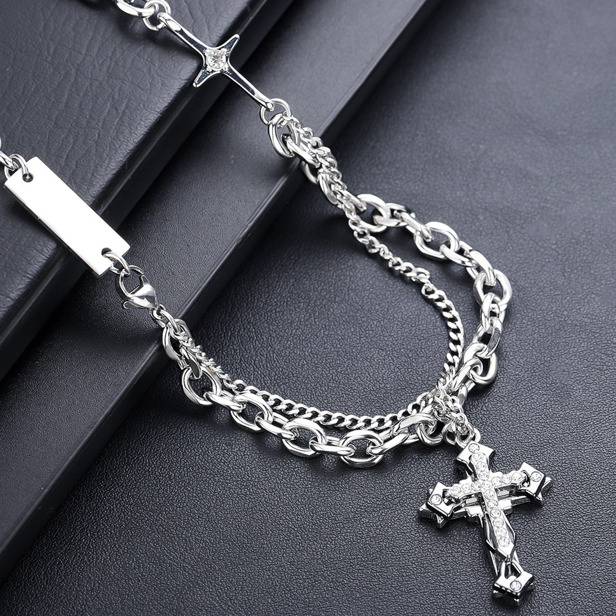 Titanium Steel Cross Layered Necklace for Men – product view 1