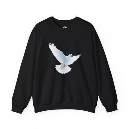Black sweatshirt with white dove graphic, Christian faith-inspired apparel
