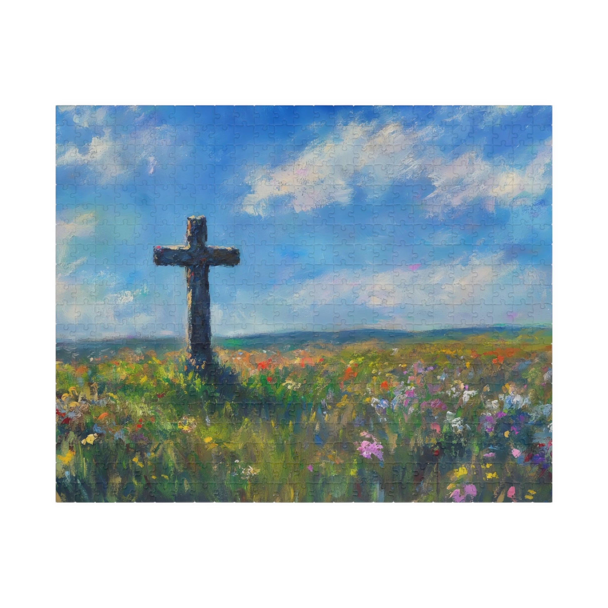 Cross in Wildflower Field Landscape Puzzle — alternate puzzle product image 3