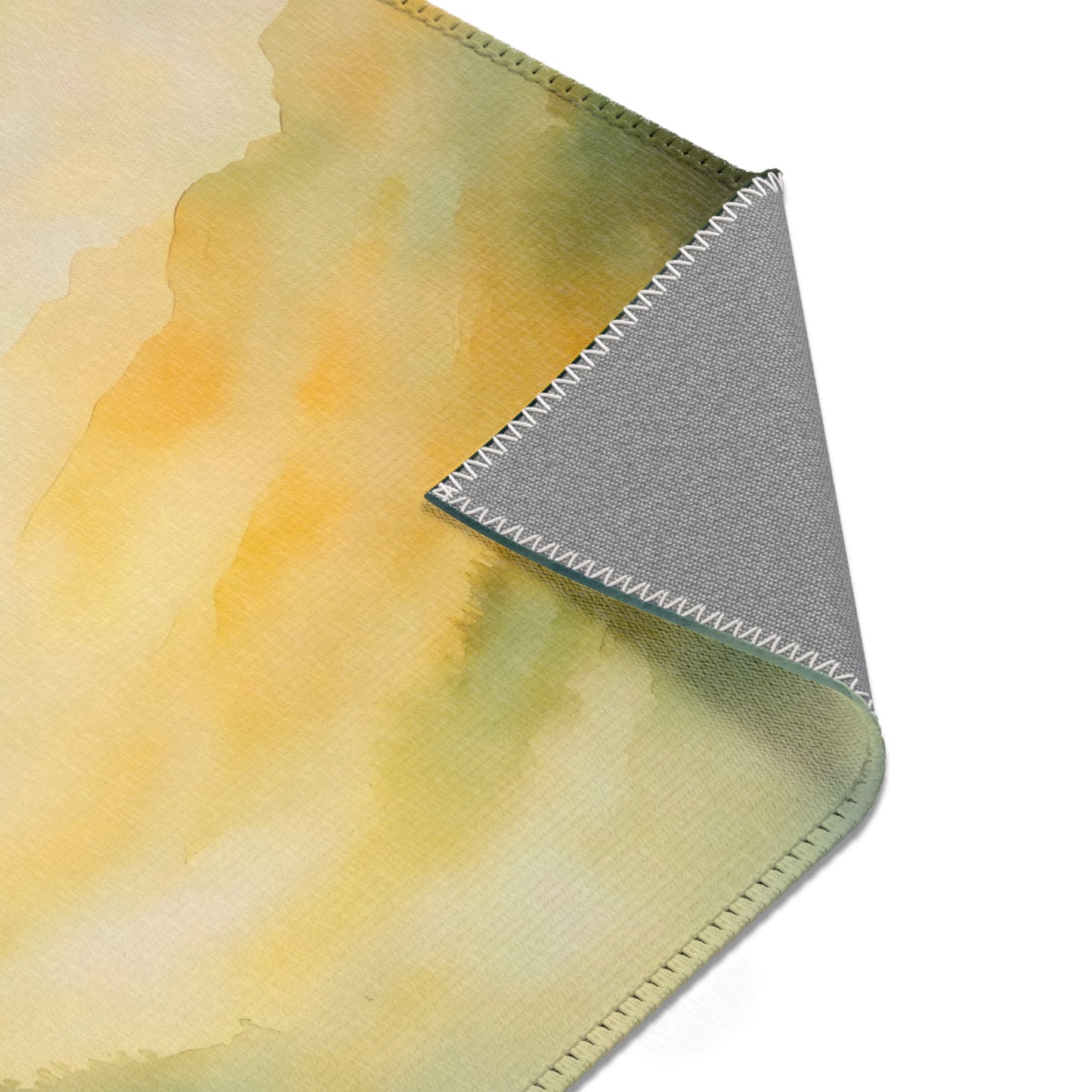 Watercolor abstract Christian wall art tapestry with yellow and green hues, folded corner
