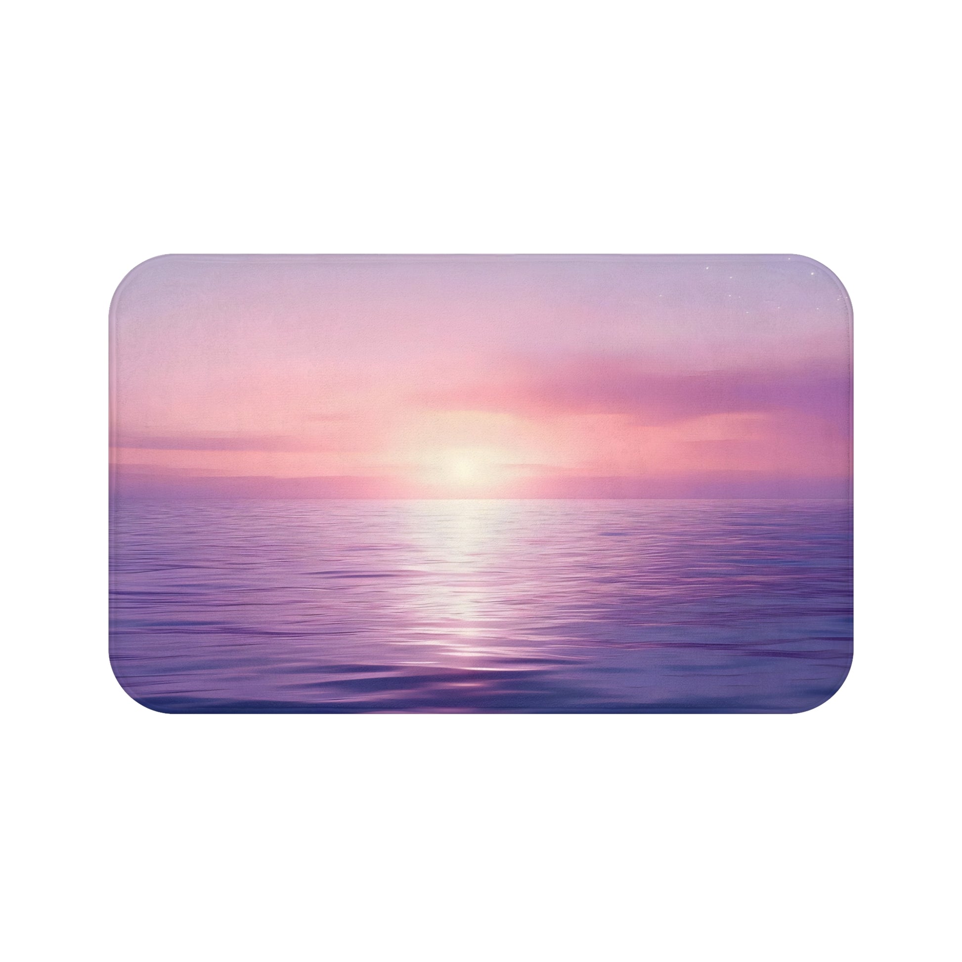 Pastel sunrise over calm ocean with pink and purple sky, inspirational wall art decor