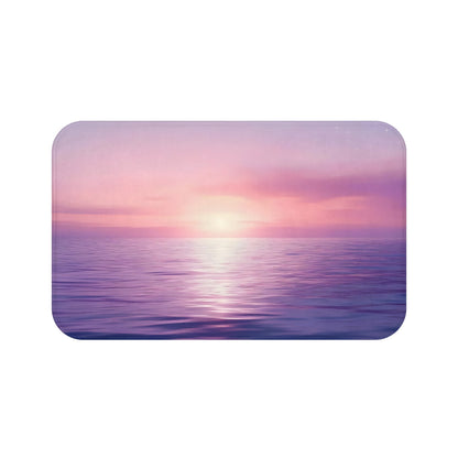 Pastel sunrise over calm ocean with pink and purple sky, inspirational wall art decor