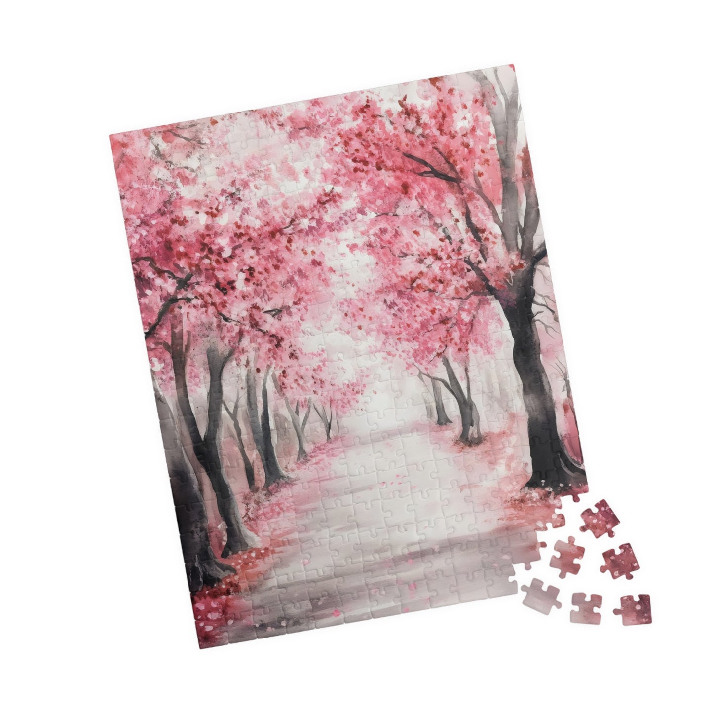 Pink Cherry Blossom Path Scenic Jigsaw Puzzle — alternate puzzle product image 12