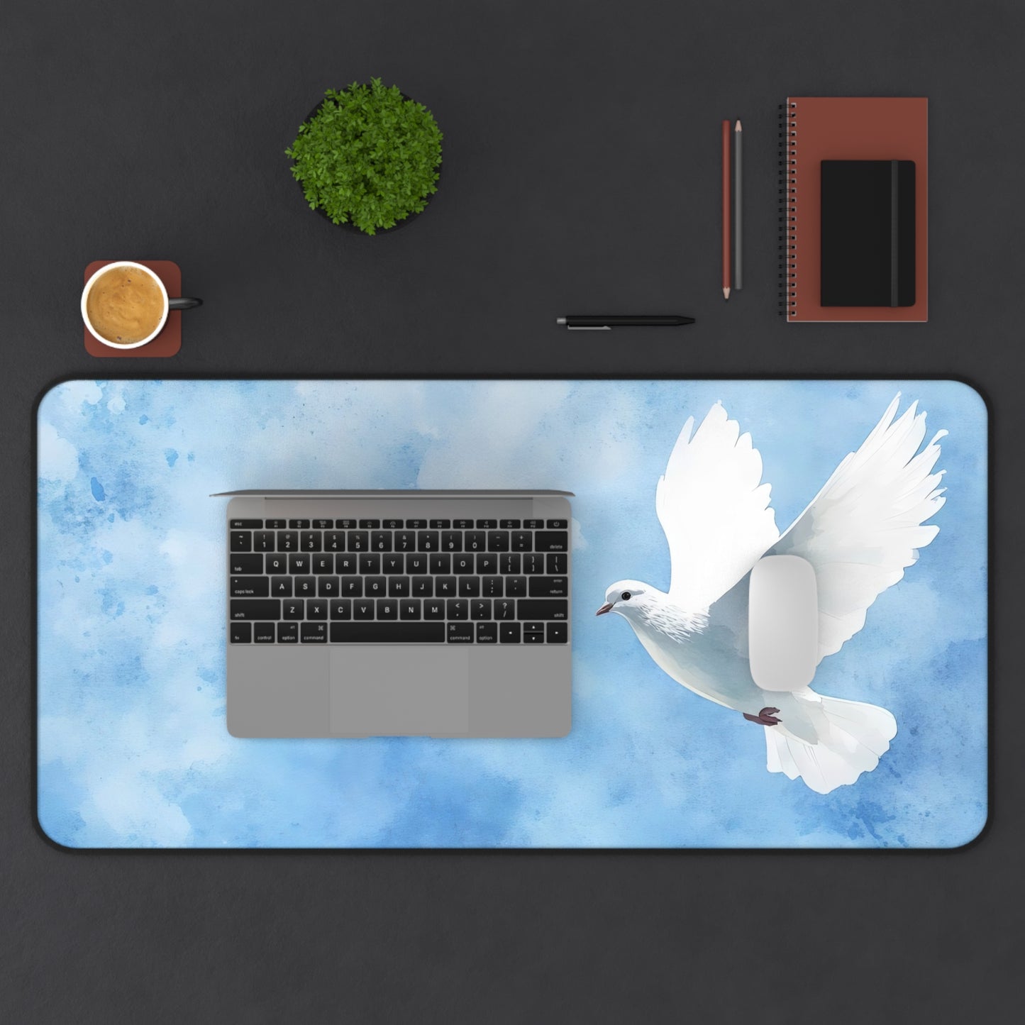 White Dove in Blue Sky Desk Mat | Peaceful Bird Mousepad
