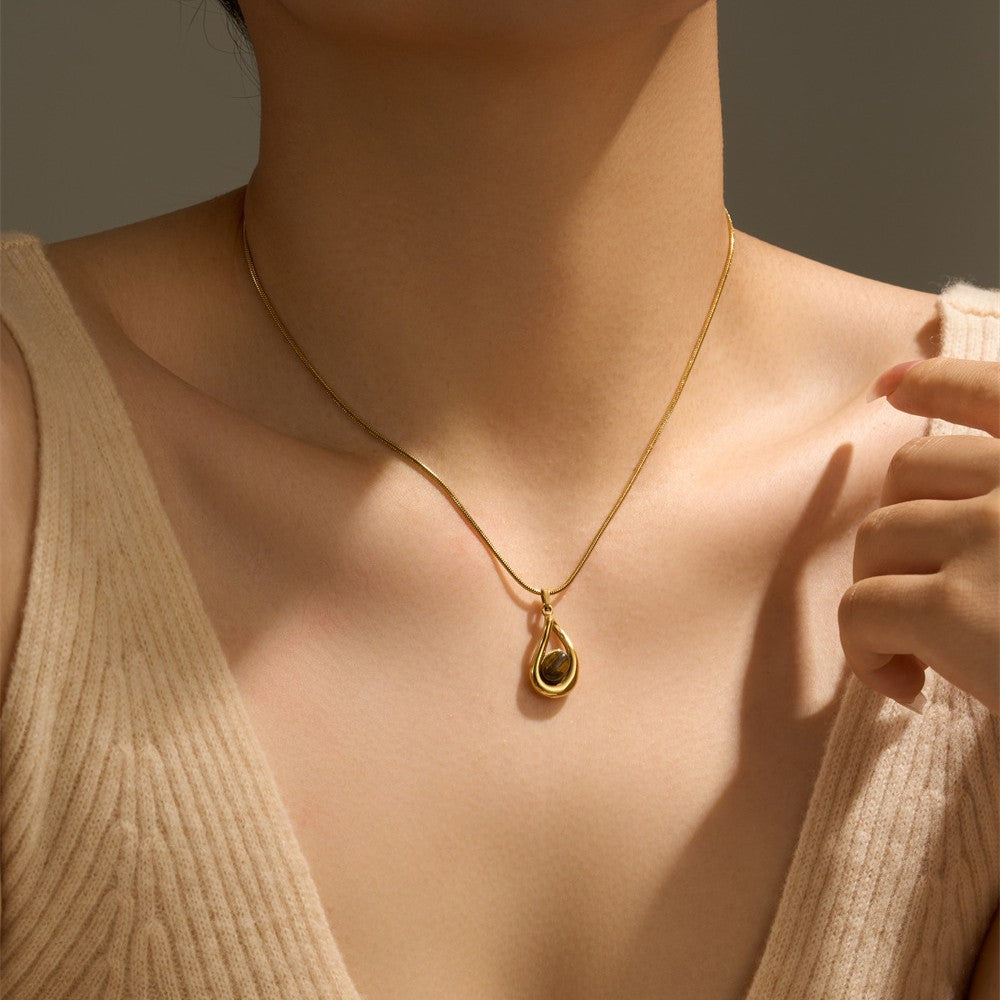Tiger Eye-Style Teardrop Pendant Necklace – product view 2