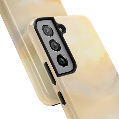 Minimalist beige abstract phone case with soft watercolor design, shown on a smartphone