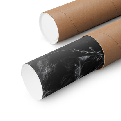 Rolled black and white Christian wall art poster in a cardboard shipping tube.