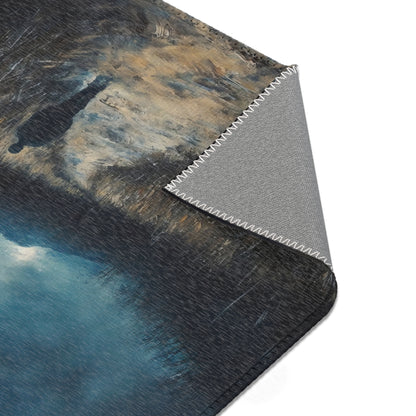 Christian wall art blanket with contemplative figure in misty, serene landscape