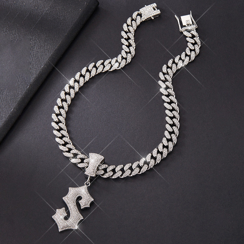 Hip Hop Letter Pendant Necklace with Cuban Chain – product view 1