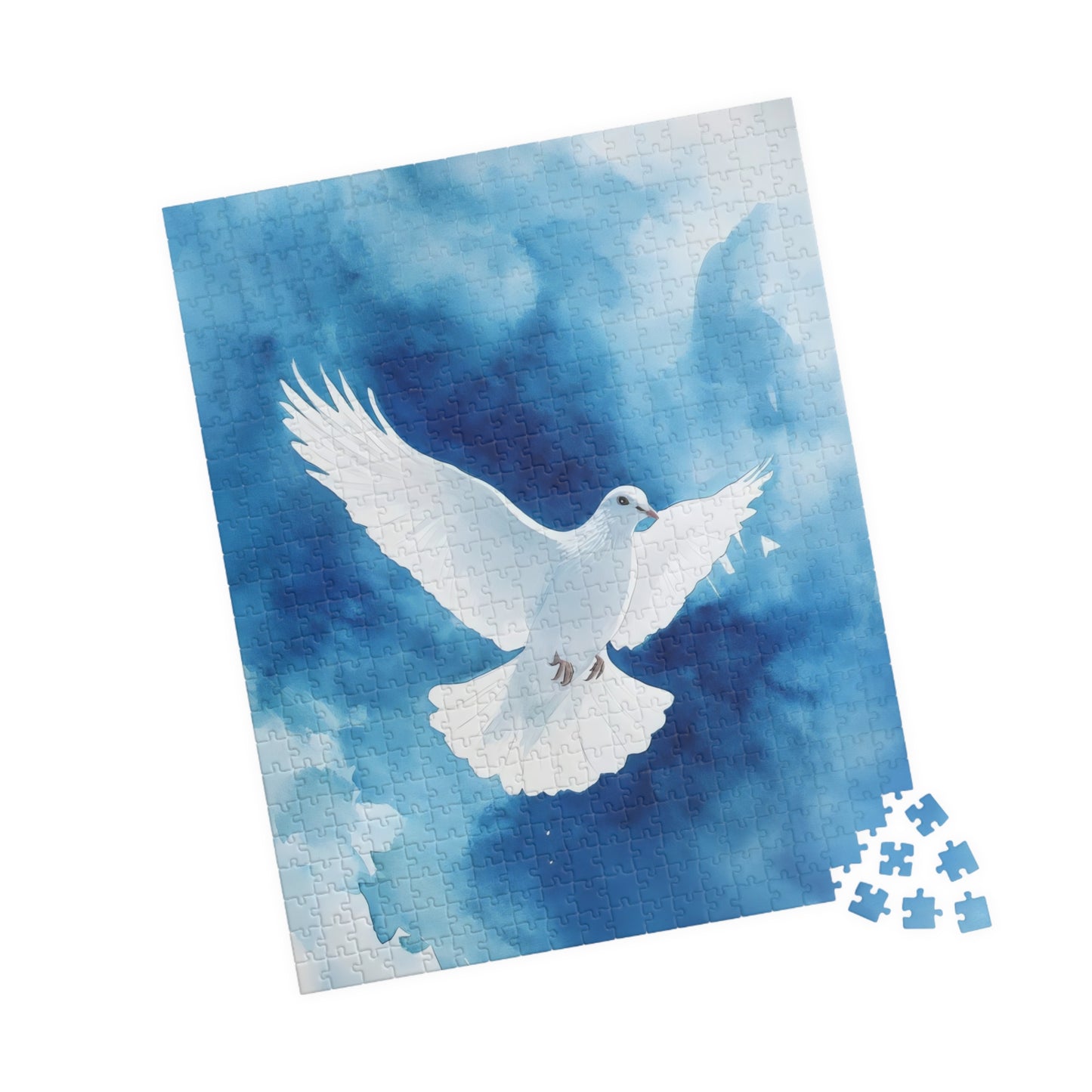 White Dove on Blue Watercolor Sky Puzzle