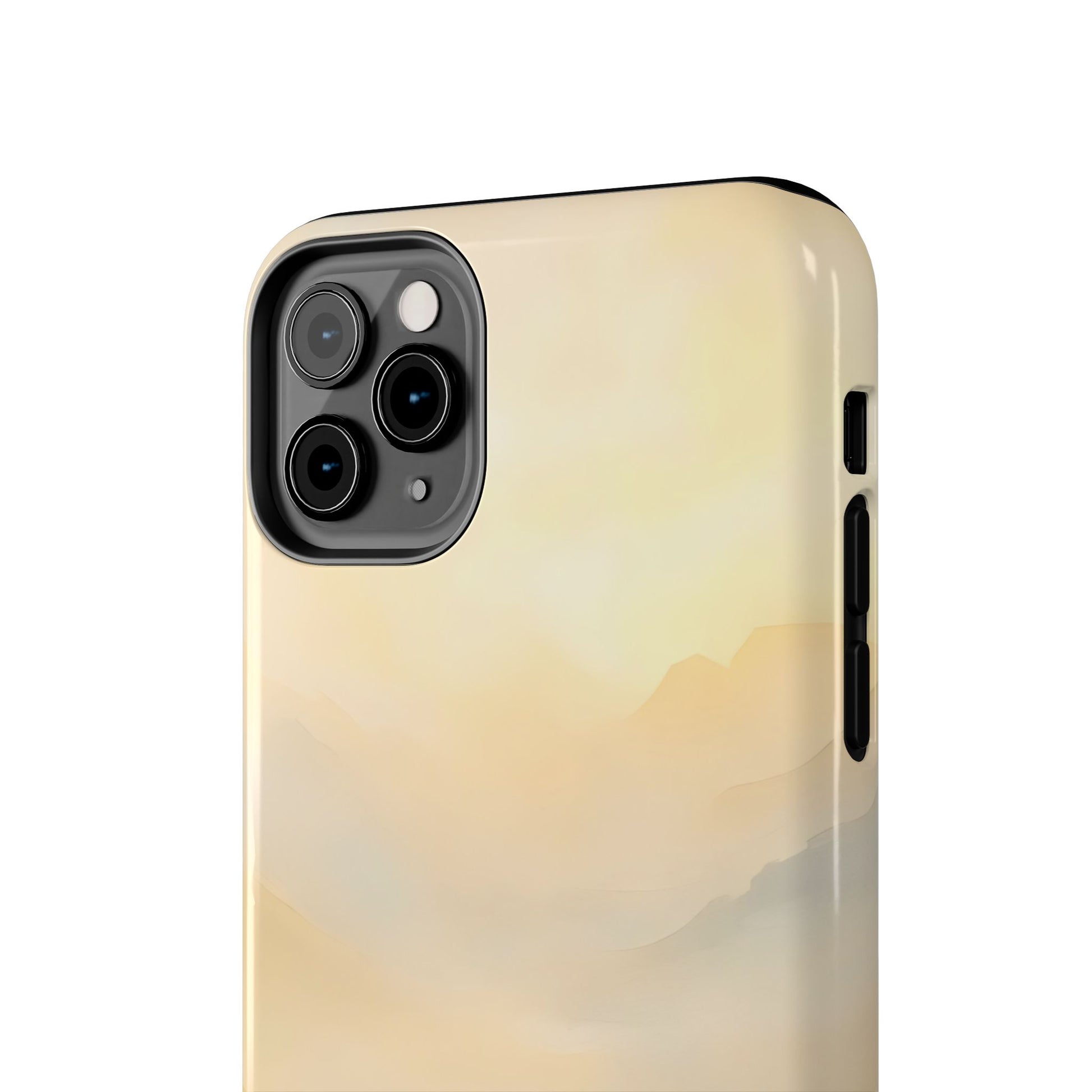 Minimalist phone case with soft beige and yellow abstract mountain landscape design