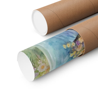 Rolled watercolor floral wall art print in brown shipping tube