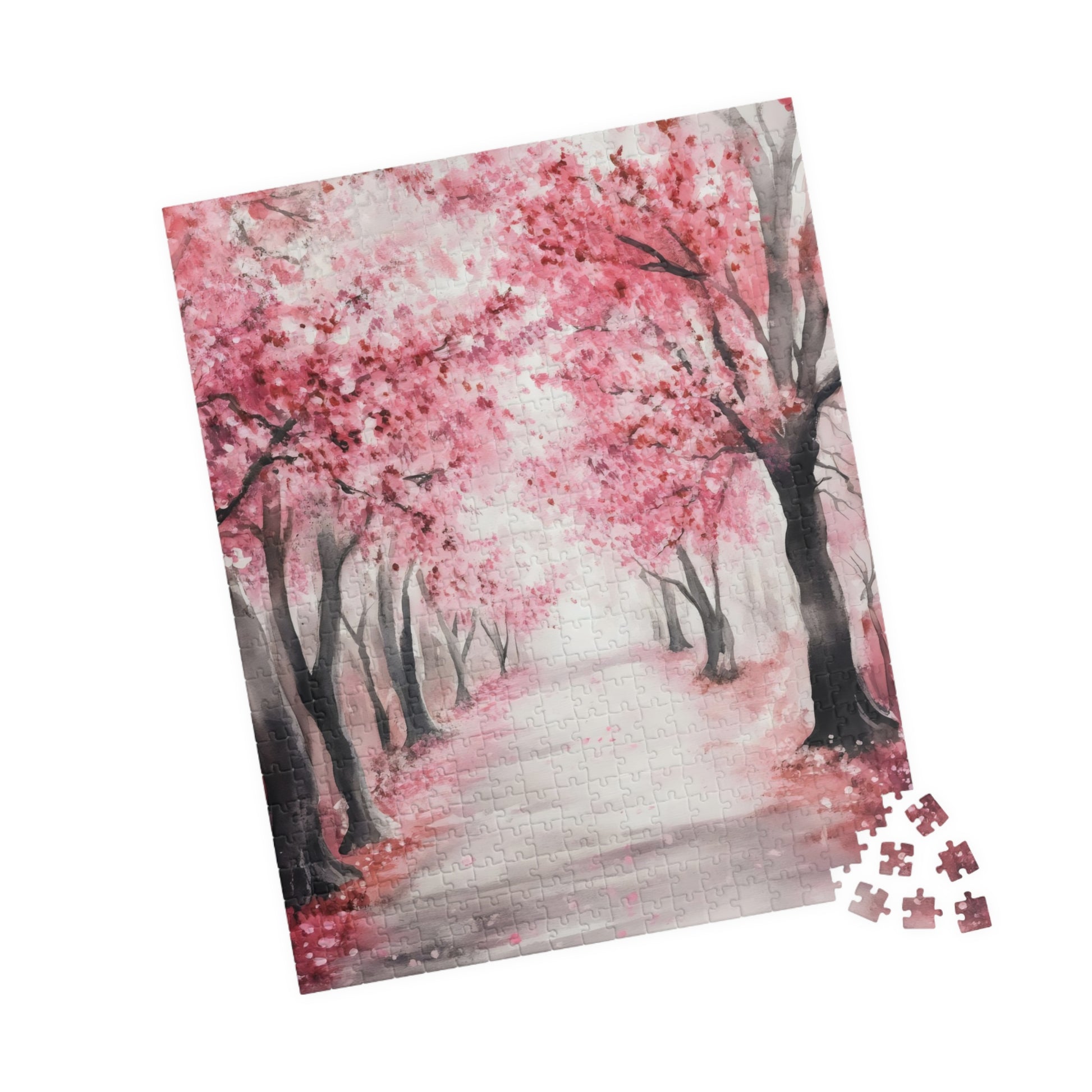 Pink Cherry Blossom Path Scenic Jigsaw Puzzle — alternate puzzle product image 14