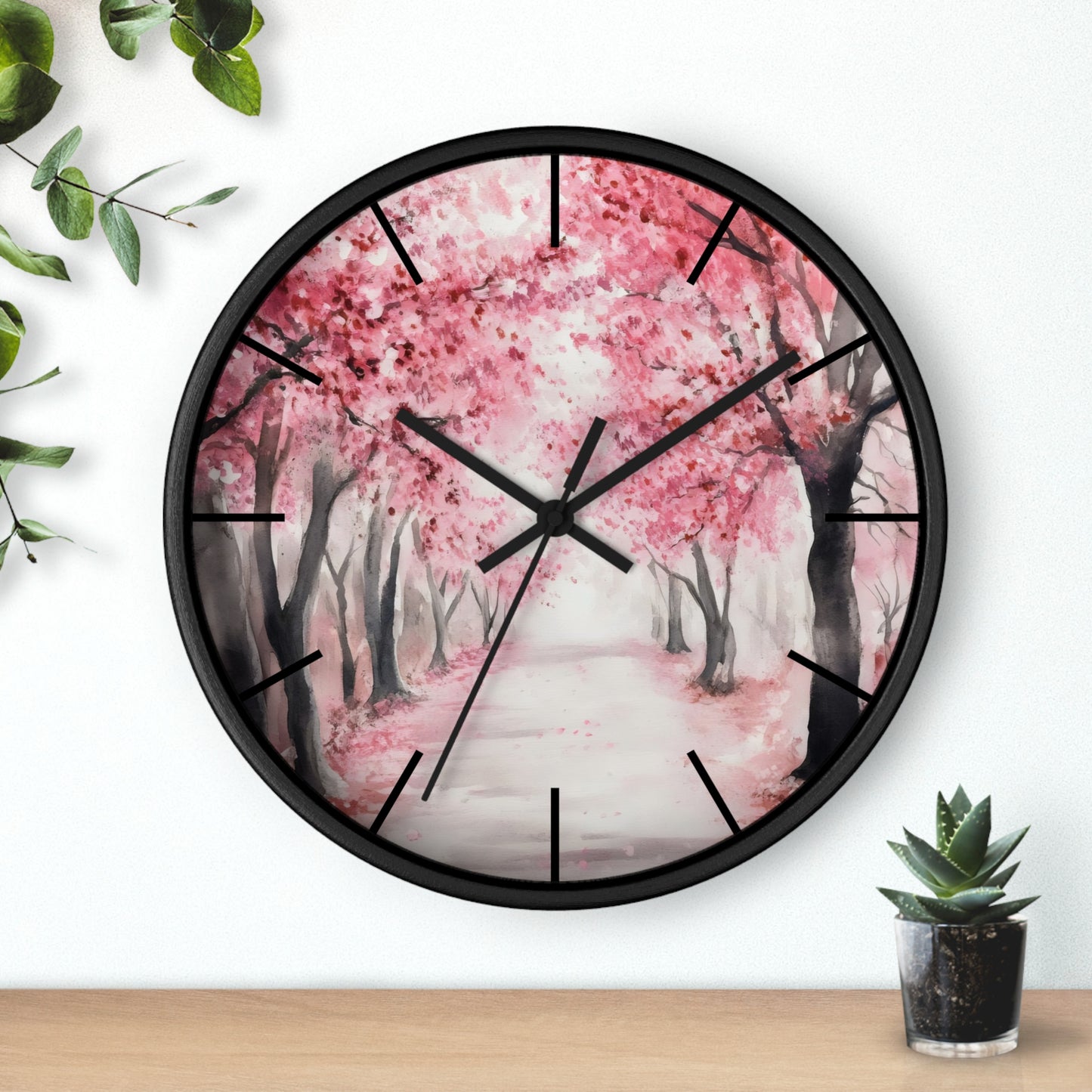 Cherry Blossom Path Wall Clock | Pink Floral Tree Landscape, Spring Decor