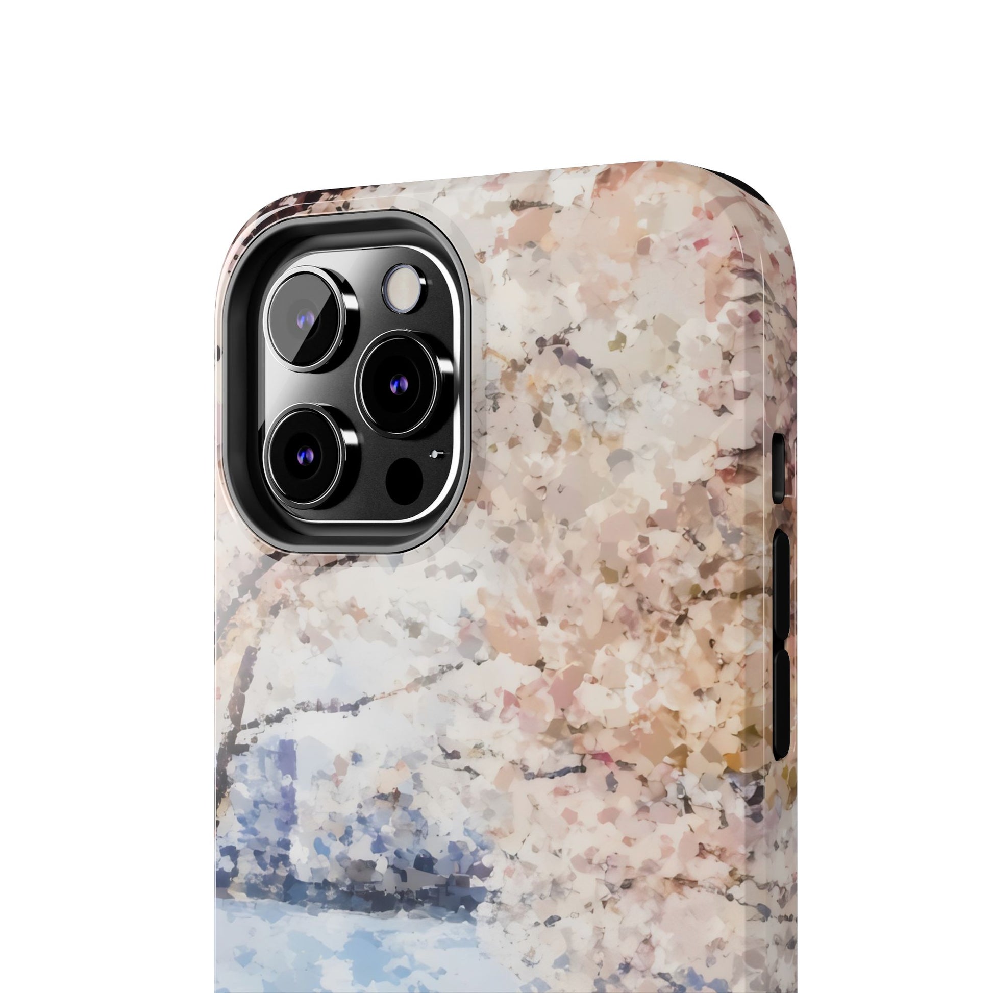 iPhone case with pastel abstract floral design, soft watercolor effect, close-up view
