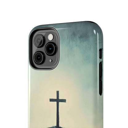 Christian cross design on phone case with soft gradient background, faith-inspired accessory
