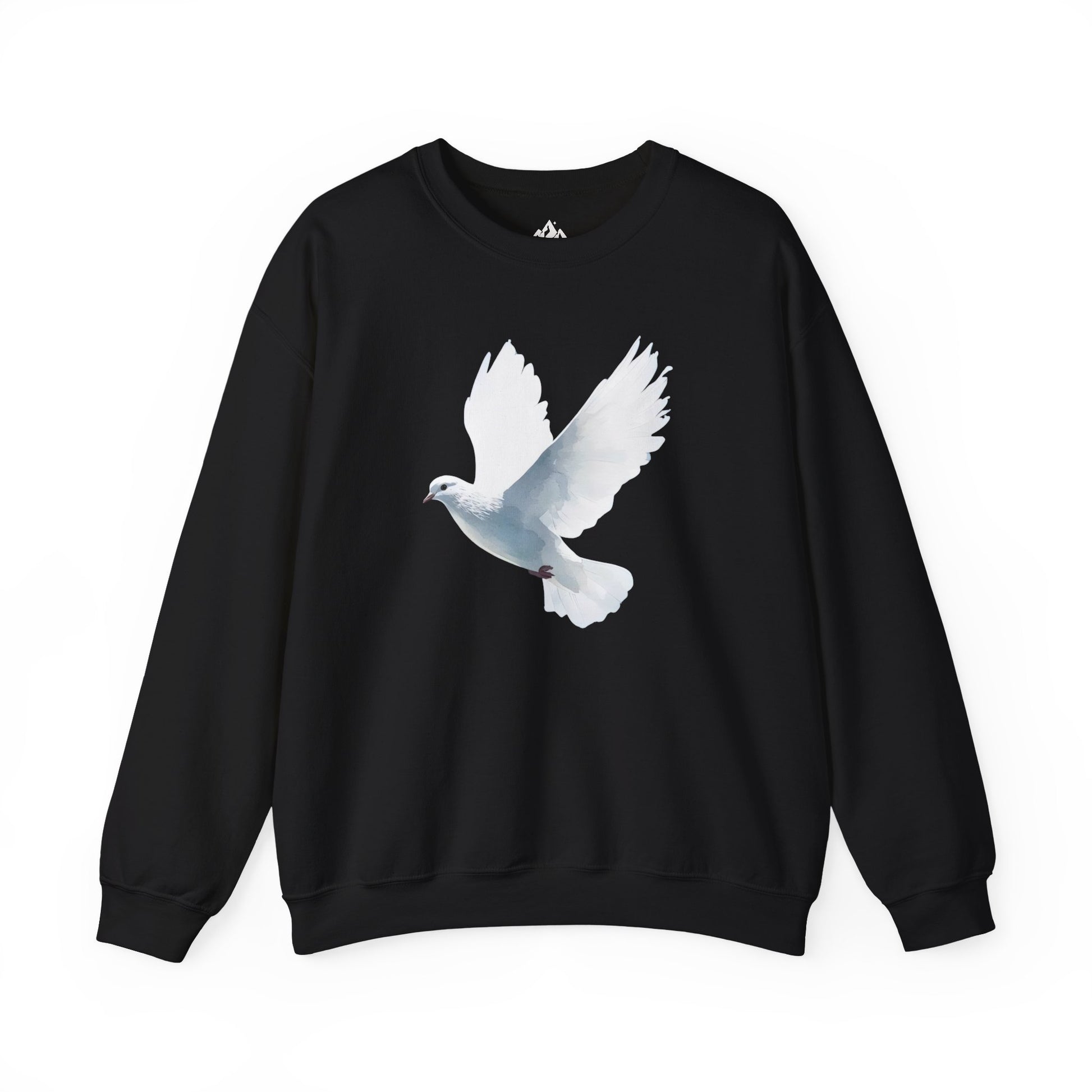 Black sweatshirt with white dove graphic, Christian minimalist faith apparel