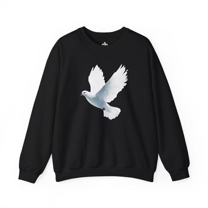 Black sweatshirt with white dove graphic, Christian minimalist faith apparel