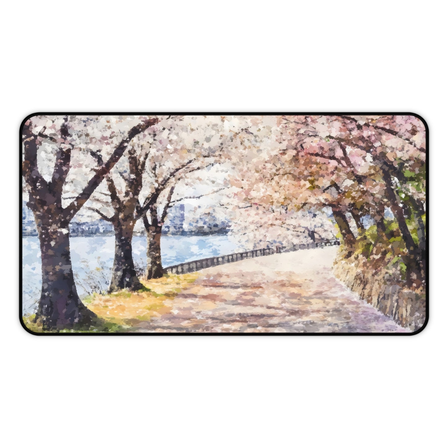 Cherry Blossom Path Desk Mat | Spring Sakura Scenic Mousepad